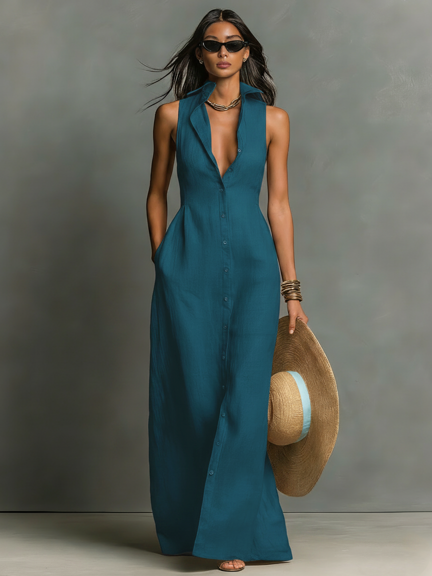 Trendé™ | Camila Leinenmix-Hemdkleid mit Kragen und ärmellosem Schnitt