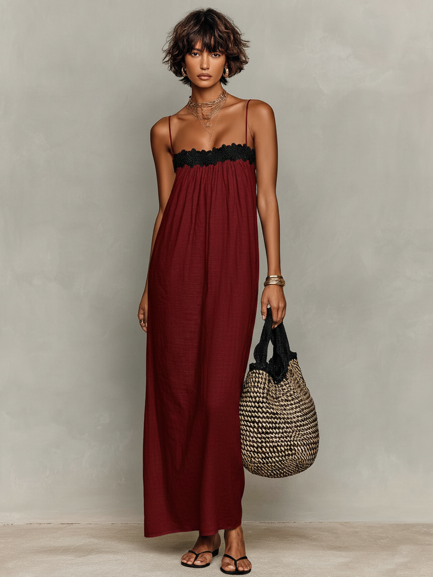 Trendé™ | Fabia Leinenmix-Maxikleid mit schulterfreiem Schnitt und Spaghettiträgern