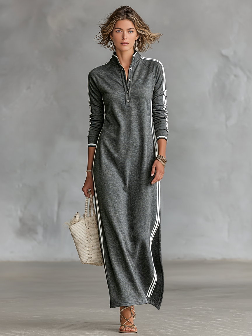 Trendé™ | Celia Maxikleid mit Knopfleiste und Kontrastbesatz