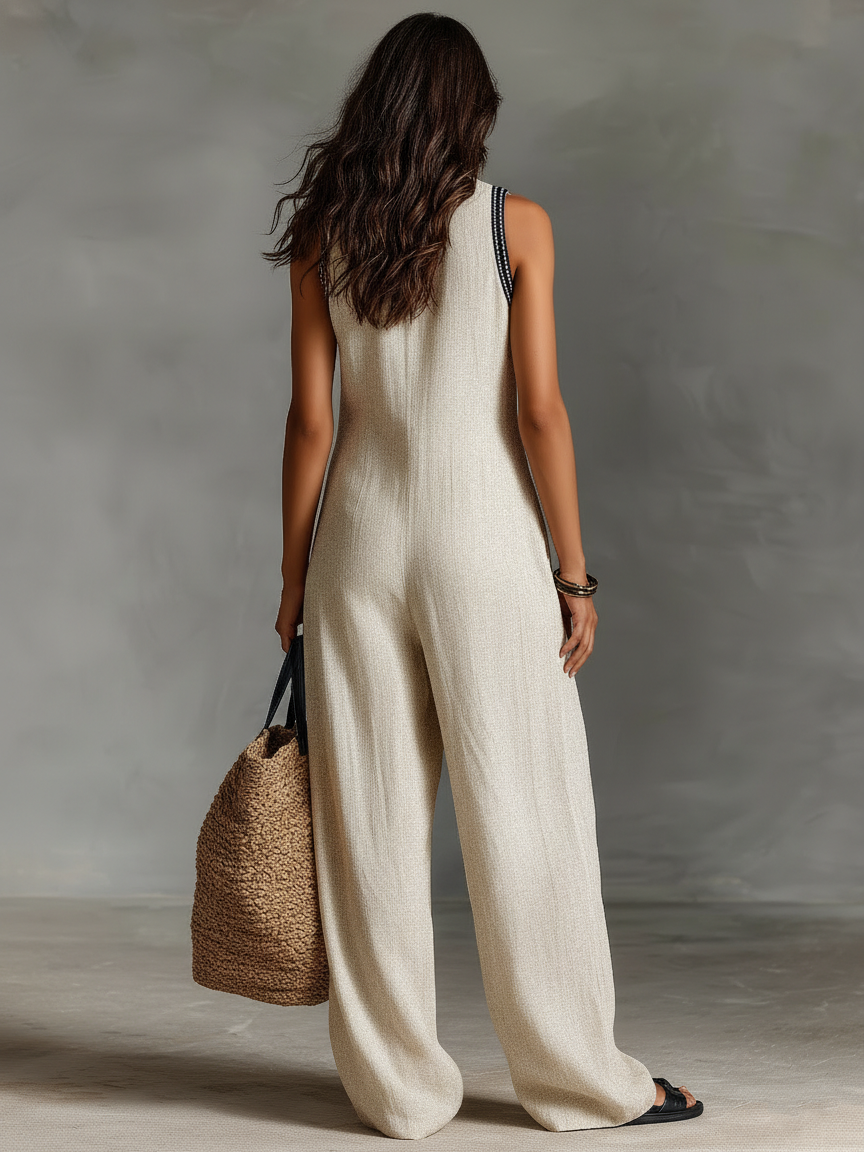 Trendé™ | Mira Ärmelloser Leinen-Jumpsuit mit Reissverschluss