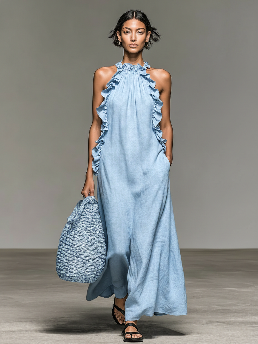 Trendé™ | Gina Leinenmix-Maxikleid mit ärmellosem Schnitt und Volants