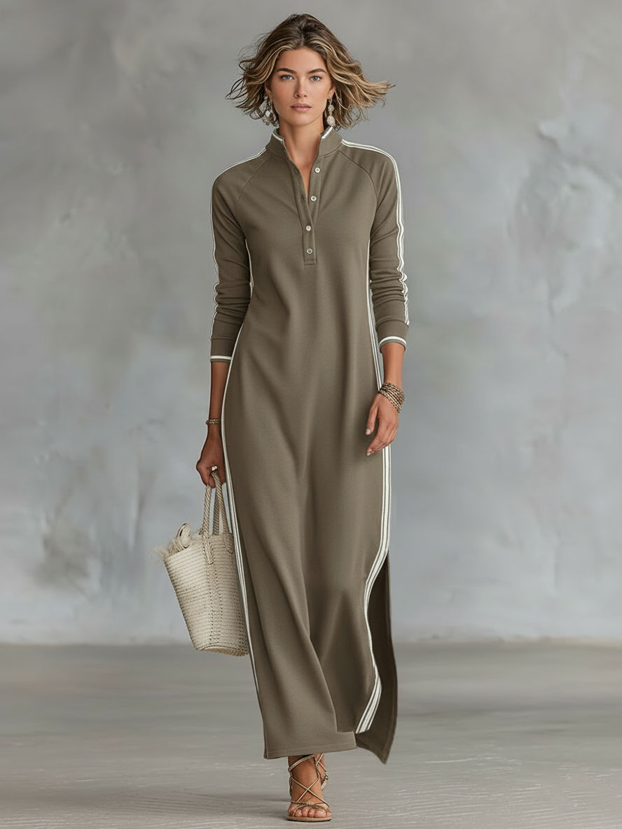 Trendé™ | Celia Maxikleid mit Knopfleiste und Kontrastbesatz