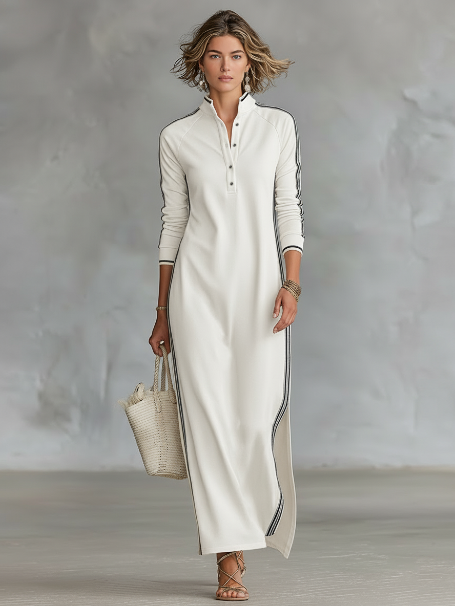 Trendé™ | Celia Maxikleid mit Knopfleiste und Kontrastbesatz