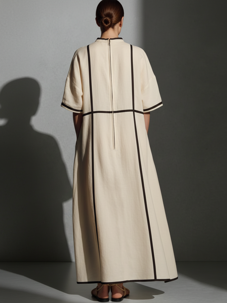 Trendé™ | Ariana Leinenmix-Maxikleid mit Taschen und Kontrastdetails