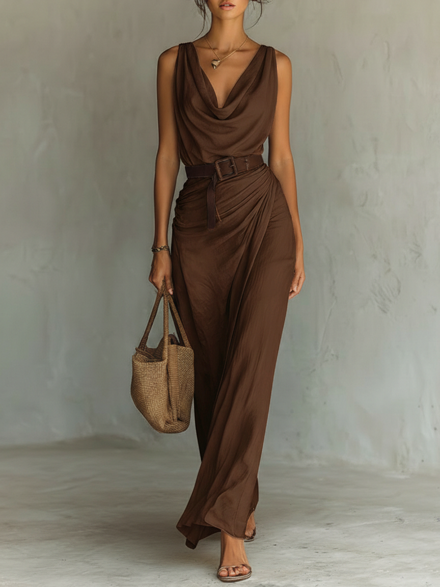 Trendé™ | Vera Maxikleid mit Wasserfall-Ausschnitt und ärmellosem Schnitt