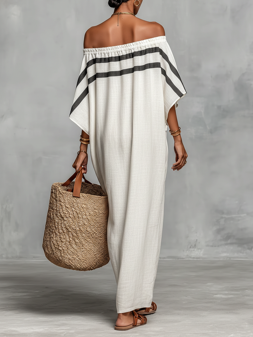 Trendé™ | Marina Leinenmix-Maxikleid mit Off-Shoulder-Schnitt und minimalistischem Stil