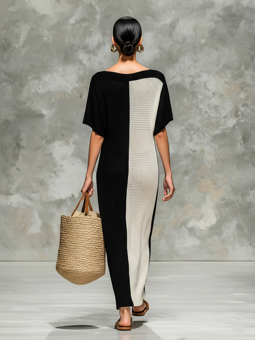 Trendé™ | Talia Strick-Maxikleid mit U-Boot-Ausschnitt und kurzen Ärmeln