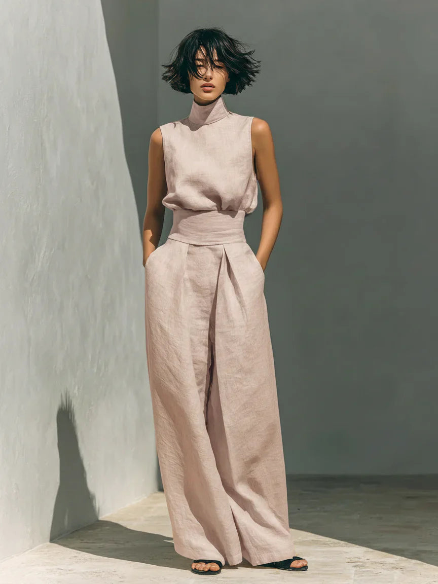 Trendé™ | Julie Leinen-Mix Set mit ärmellosem Top und weiter Hose