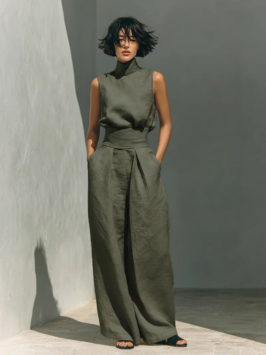 Trendé™ | Julie Leinen-Mix Set mit ärmellosem Top und weiter Hose