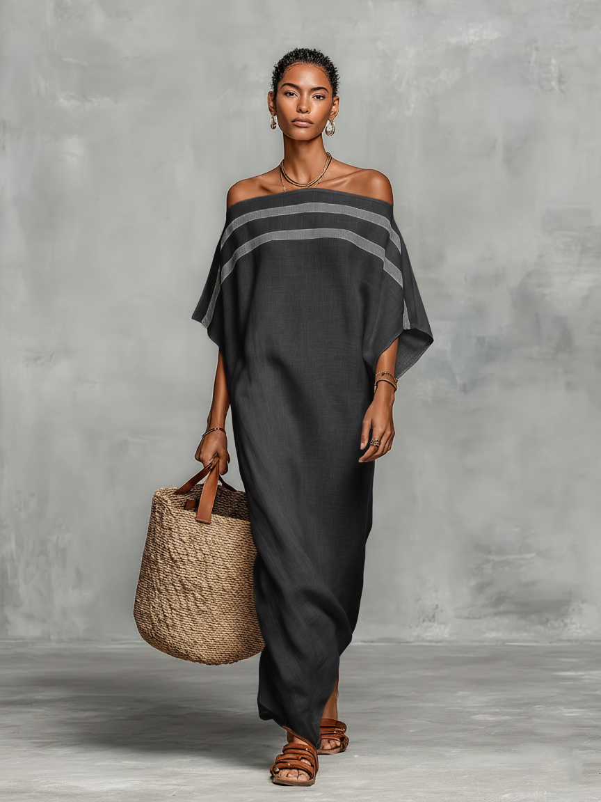 Trendé™ | Marina Leinenmix-Maxikleid mit Off-Shoulder-Schnitt und minimalistischem Stil