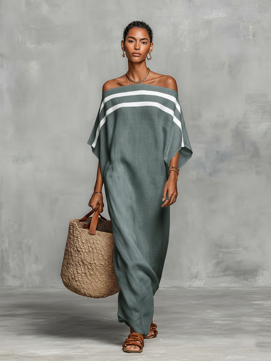Trendé™ | Marina Leinenmix-Maxikleid mit Off-Shoulder-Schnitt und minimalistischem Stil
