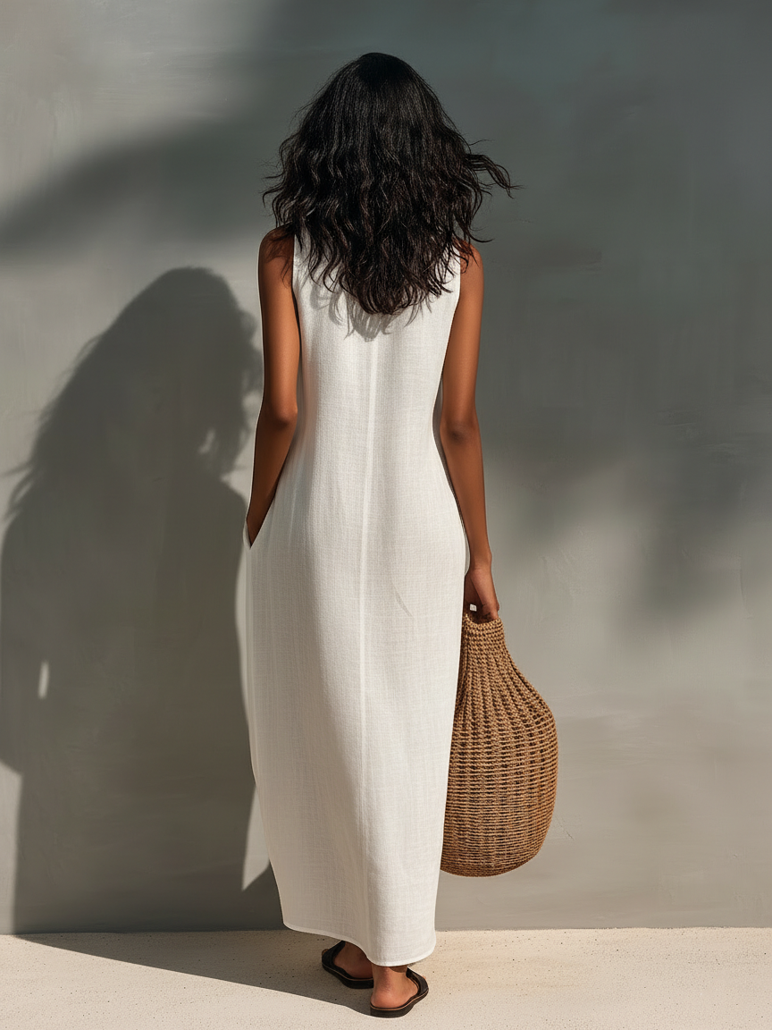 Trendé™ | Nerina Maxikleid mit ärmellosem Schnitt und minimalistischem Stil
