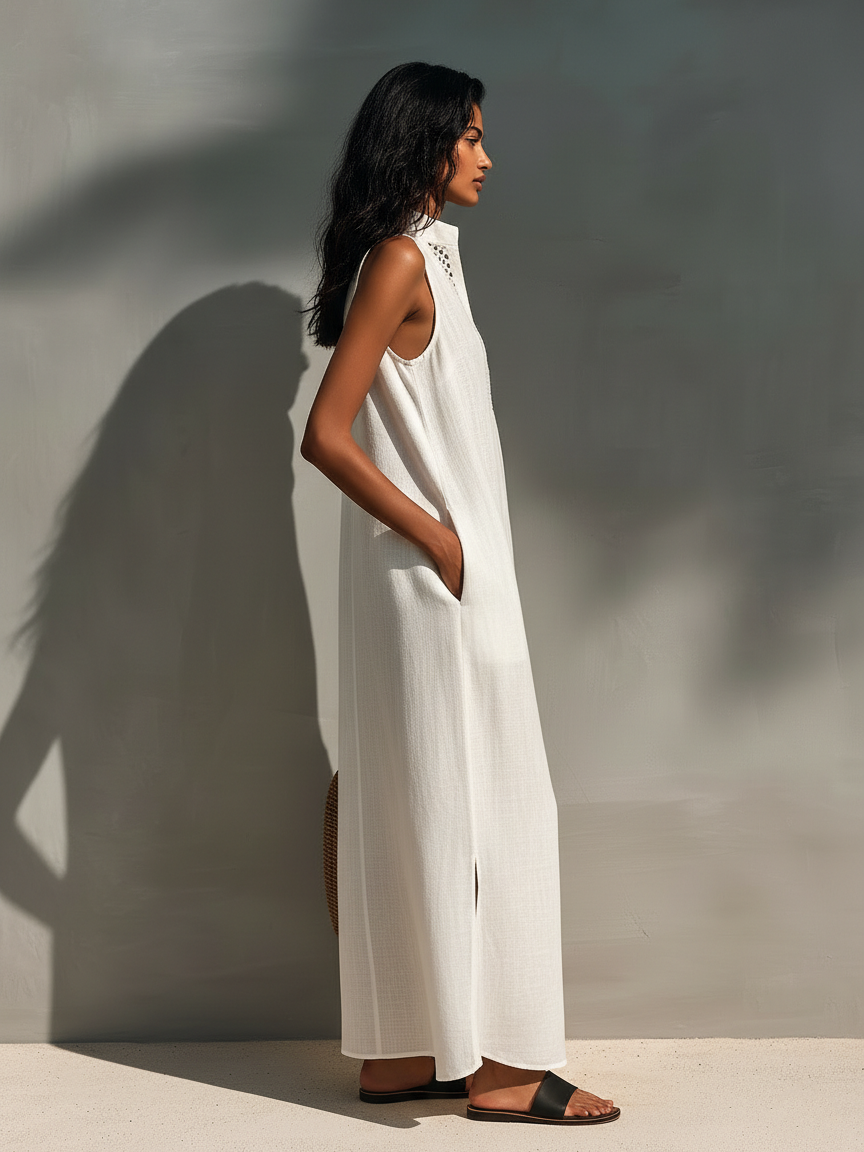 Trendé™ | Nerina Maxikleid mit ärmellosem Schnitt und minimalistischem Stil