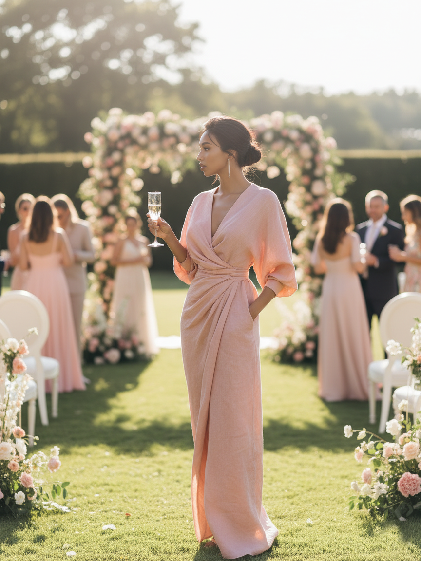 Trendé™ | Elina Leinenmix-Maxikleid mit V-Ausschnitt und minimalistischem Stil