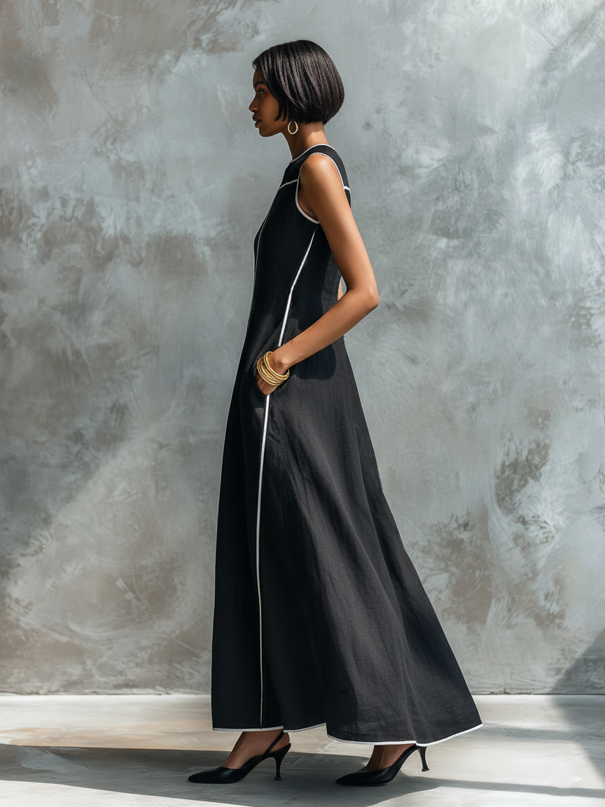Trendé™ | Samanta Leinenmix-Maxikleid mit Rundhalsausschnitt und ärmellosem Schnitt