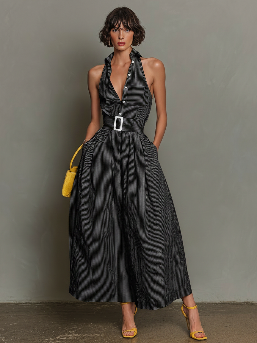 Trendé™ | Lea Maxikleid mit ärmellosem Schnitt und Streifenmuster