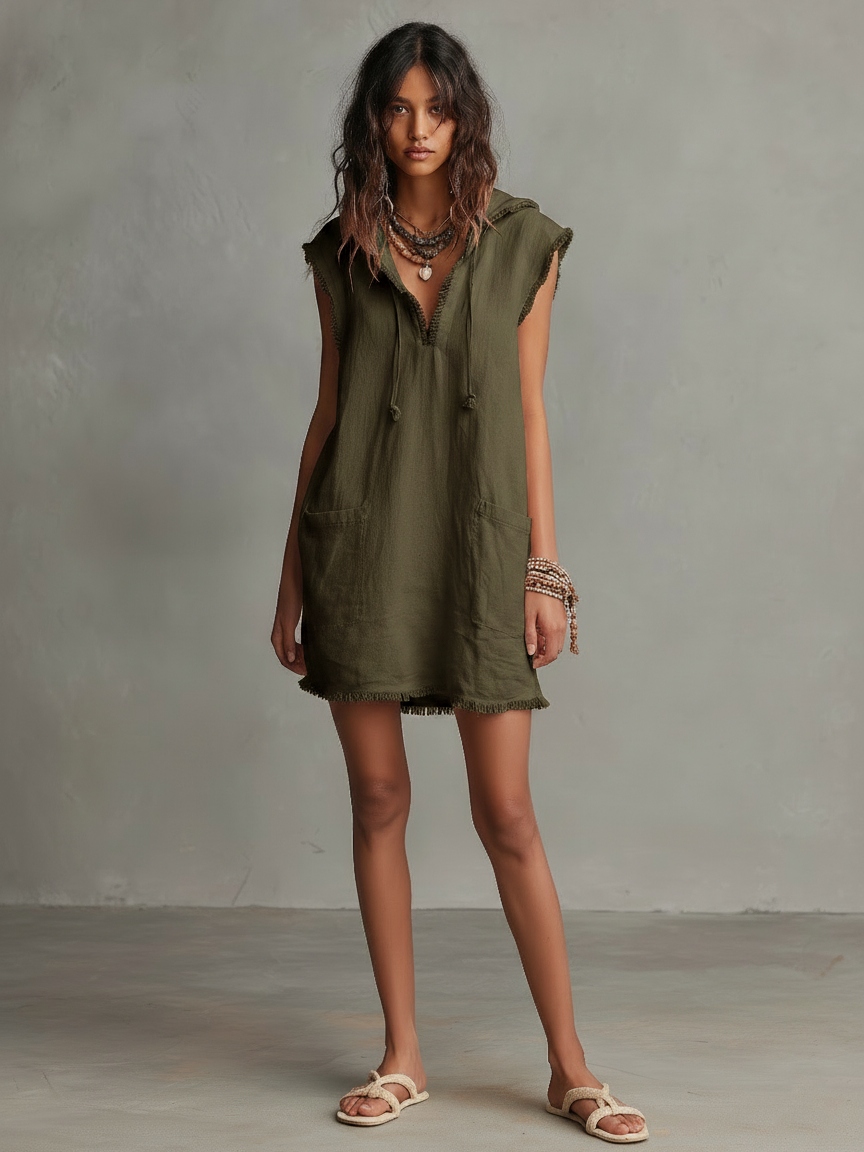 Trendé™ | Freya Leinenmix-Minikleid mit ärmellosem Schnitt und minimalistischem Stil