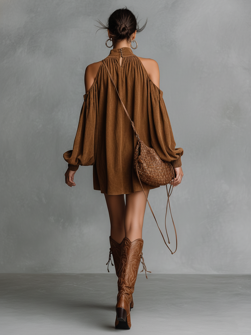 Trendé™ | Tiana Minikleid mit Neckholder-Ausschnitt und Laternenärmeln
