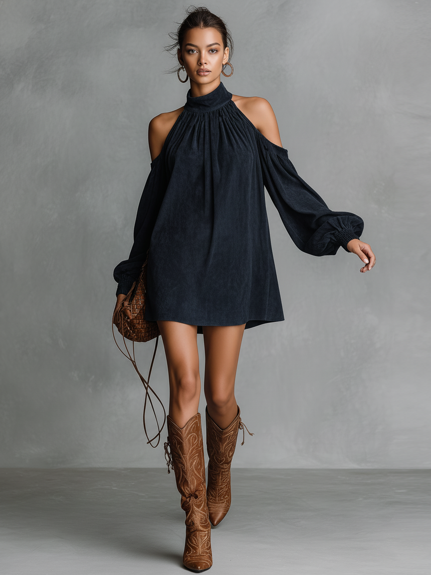 Trendé™ | Tiana Minikleid mit Neckholder-Ausschnitt und Laternenärmeln