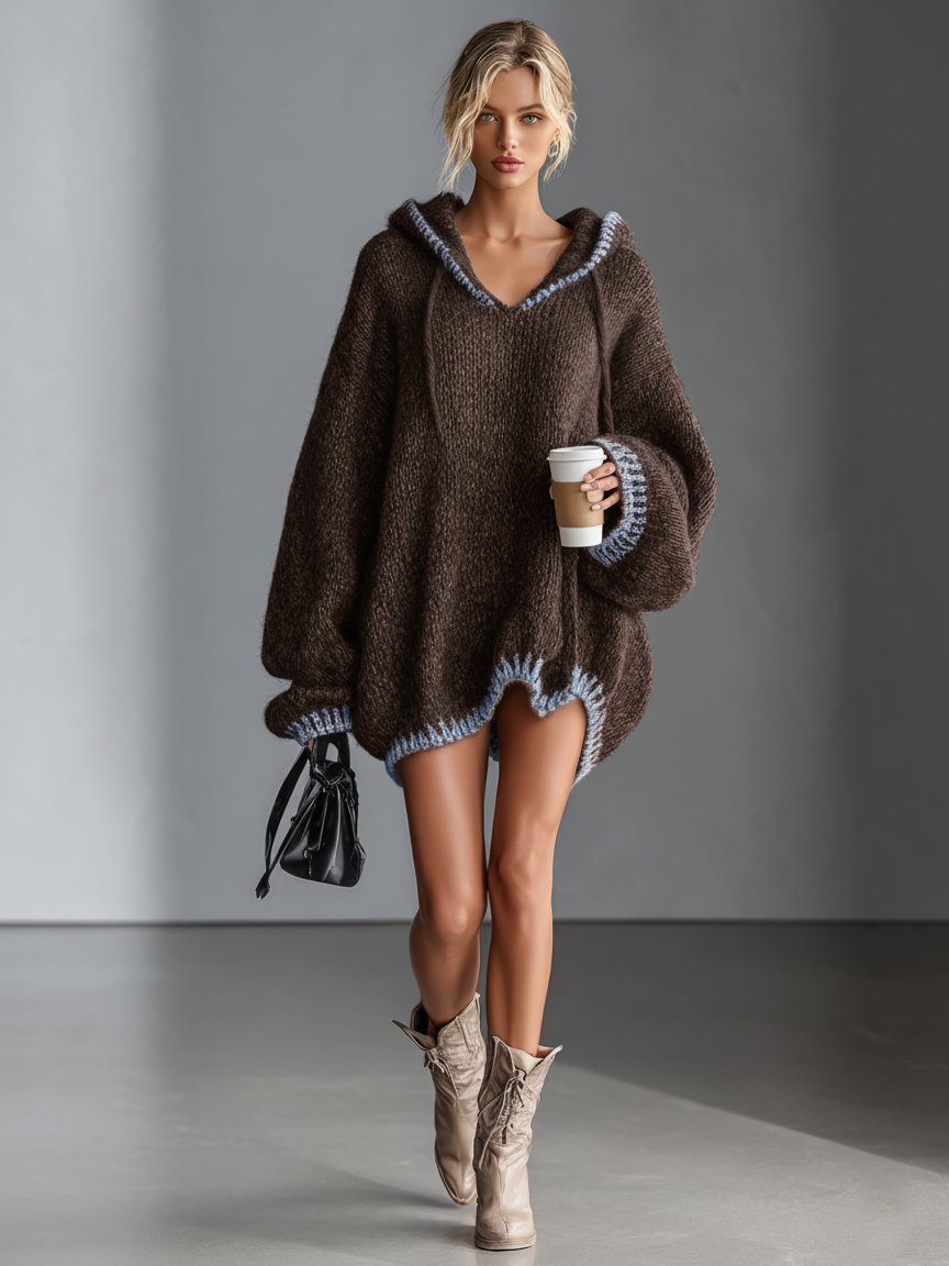 Trendé™ | Irene Strick-Minikleid mit Kontrastbesatz und lockerer Passform
