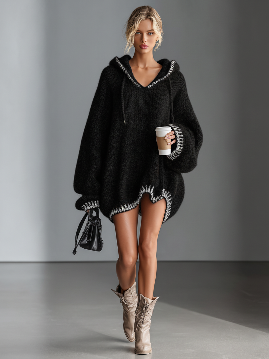 Trendé™ | Irene Strick-Minikleid mit Kontrastbesatz und lockerer Passform