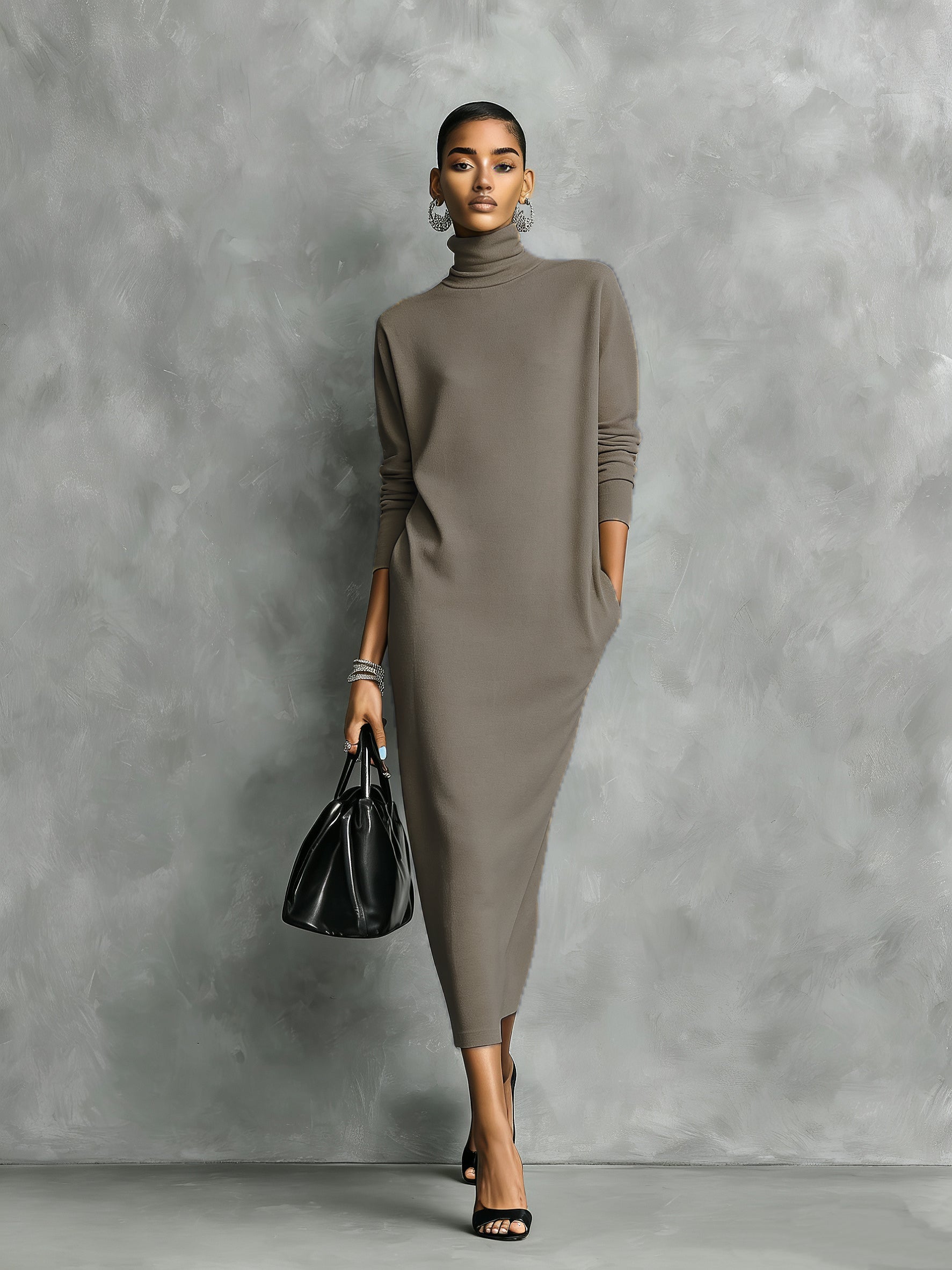 Trendé™ | Lucia Strick-Midikleid mit Rollkragen und langen Ärmeln