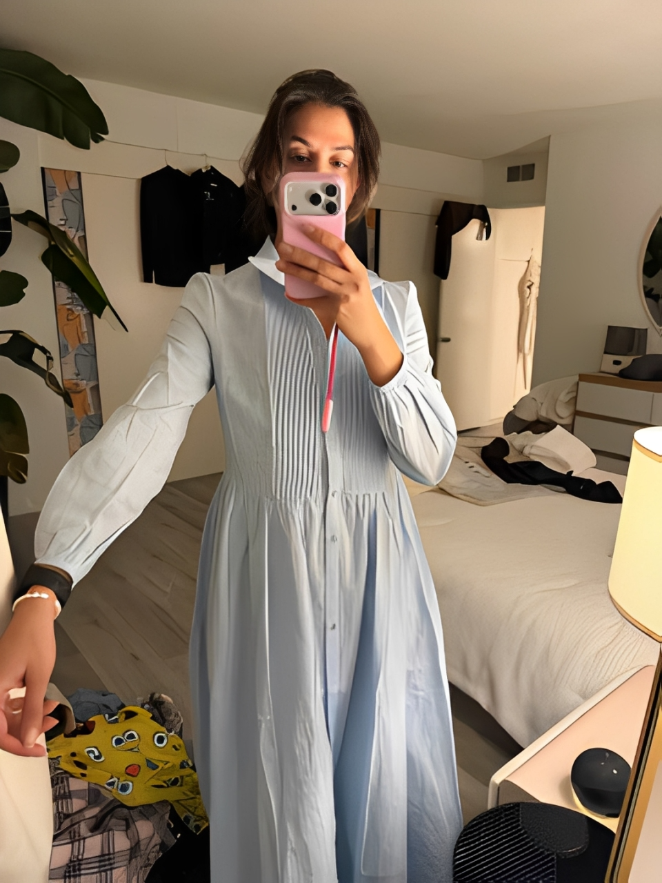 Trendé™ | Ariella Baumwoll-Leinen-Maxikleid mit langen Ärmeln und Knopfleiste