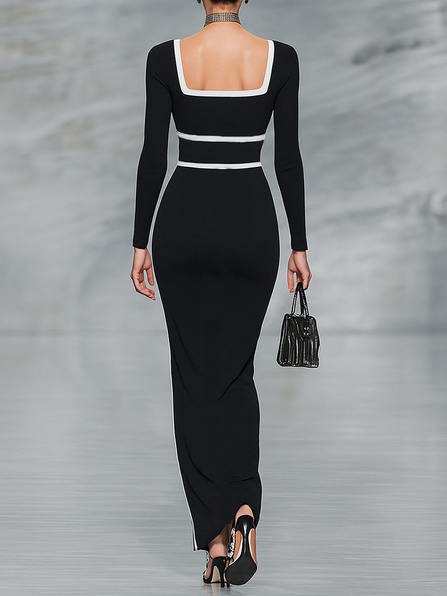 Trendé™ | Rina Maxikleid mit Karree-Ausschnitt und langen Ärmeln