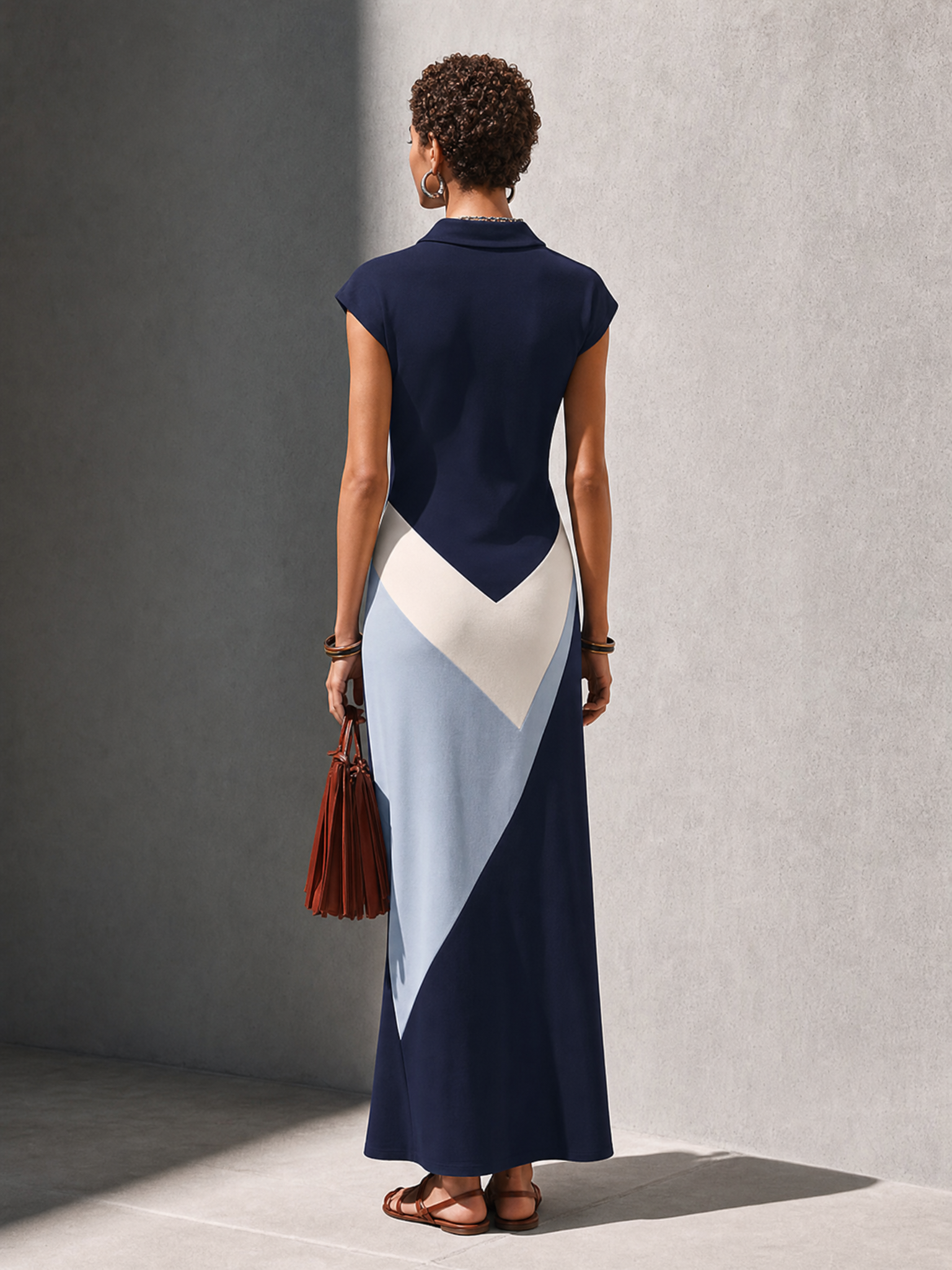 Trendé™ | Leonora Baumwollmix-Maxikleid mit V-Ausschnitt und Polokragen