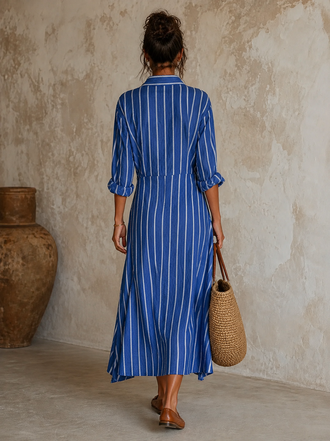 Trendé™ | Liora Midikleid mit Streifenmuster und asymmetrischem Schnitt