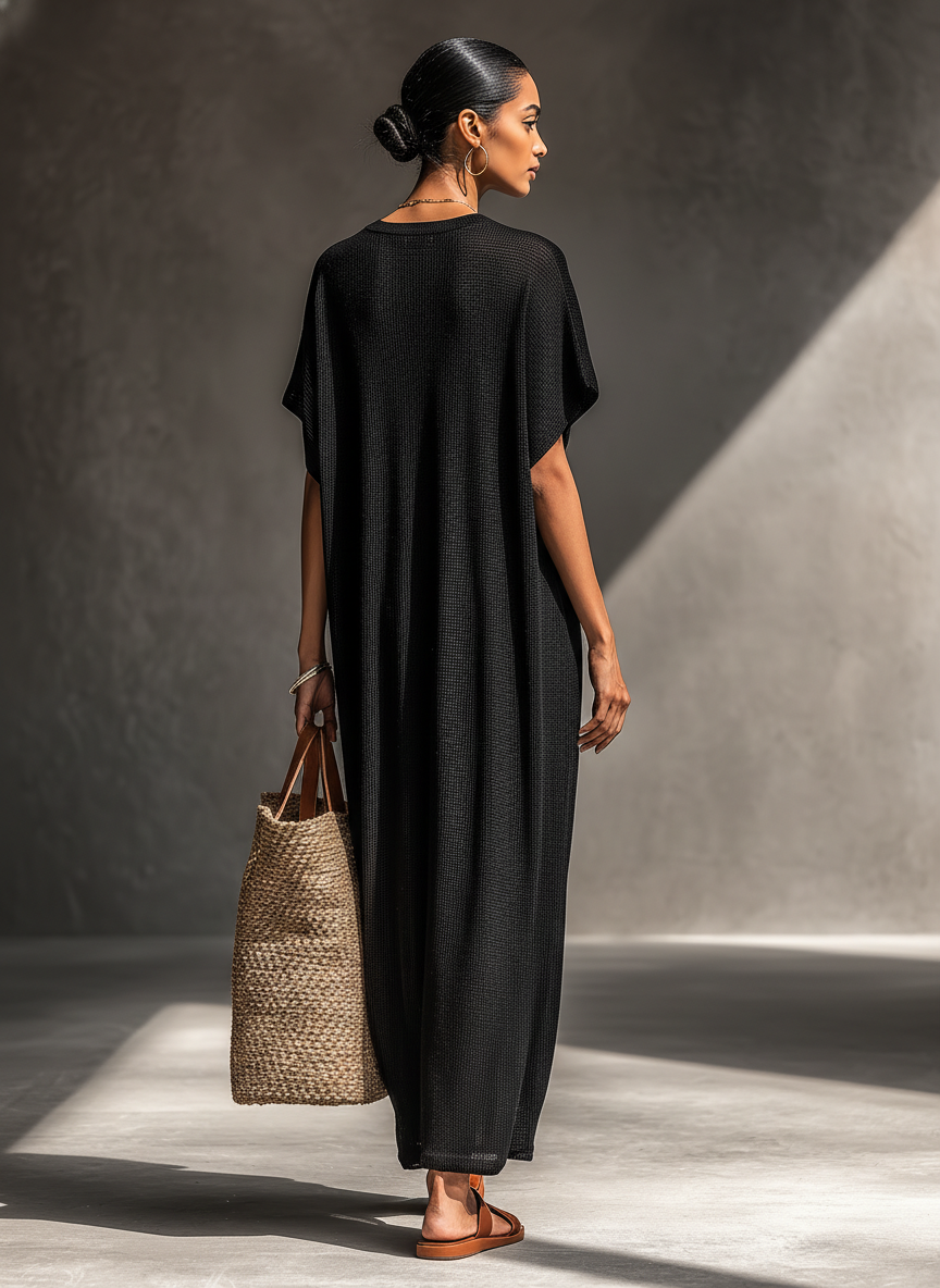 Trendé™ | Zara Strick-Maxikleid mit kurzen Ärmeln und minimalistischem Stil