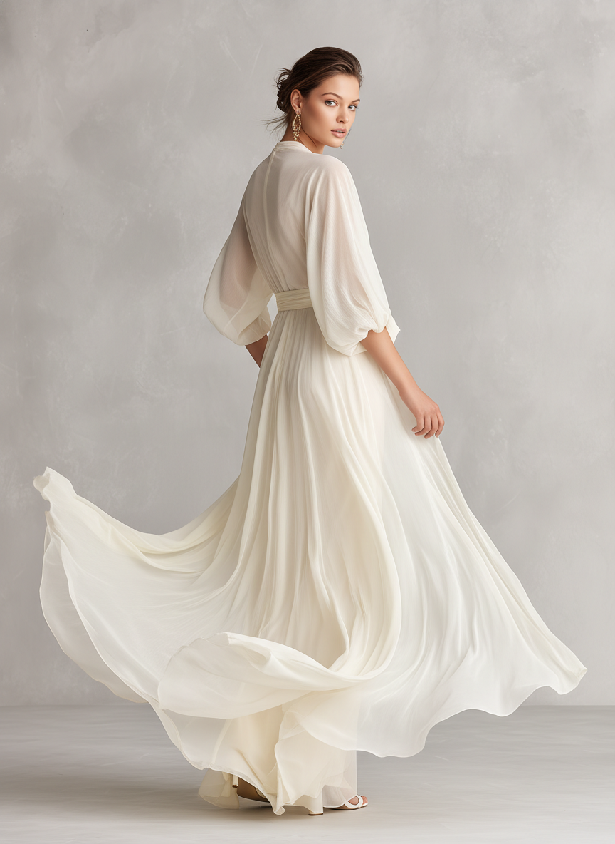 Trendé™ | Rosalie Chiffon-Kleid mit Puffärmeln und Wickeldetail