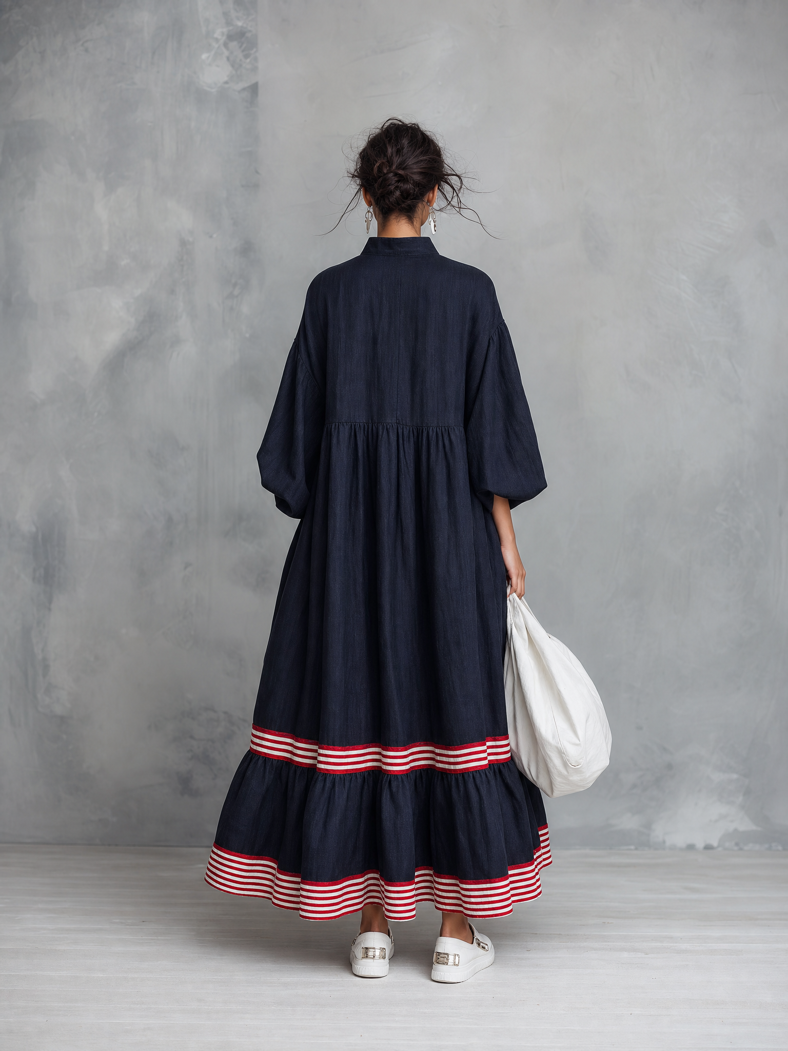 Trendé™ | Zarina Leinenmix-Maxikleid mit Streifenmuster und minimalistischem Stil