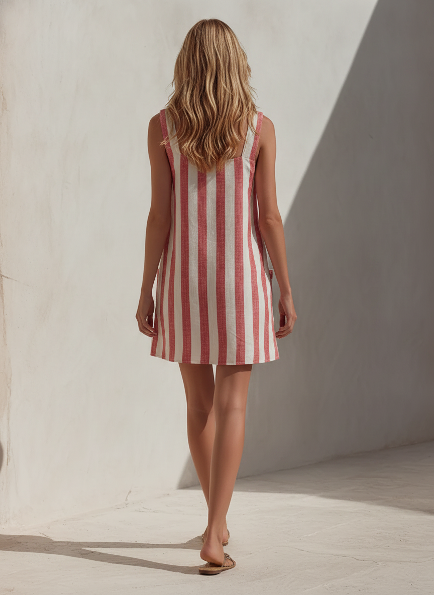 Trendé™ | Flora Leinenmix-Minikleid mit Karree-Ausschnitt und Streifenmuster