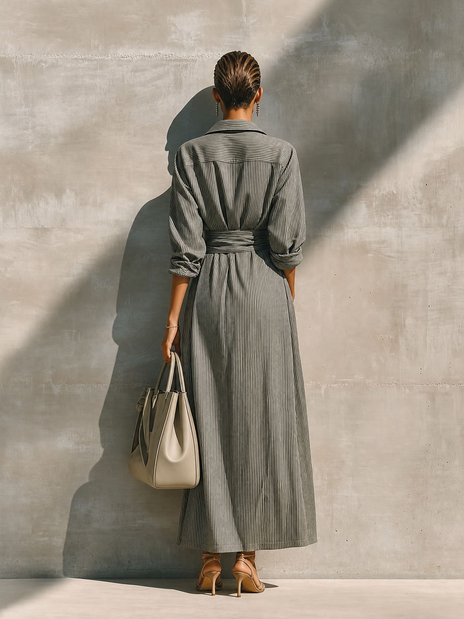 Trendé™ | Annabella Baumwoll-Leinen-Hemdkleid mit Kragen und Streifenmuster