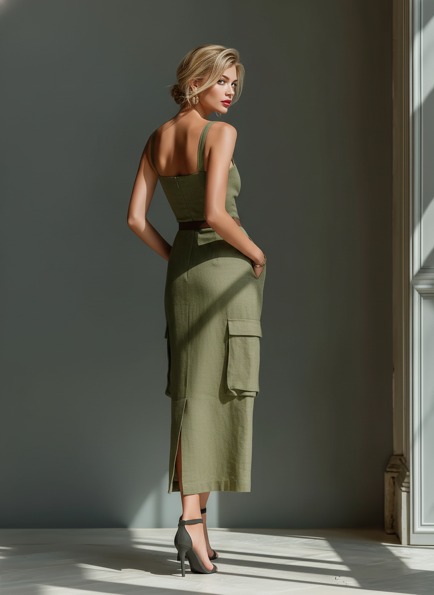 Trendé™ | Olivia Leinenmix-Midikleid mit ärmellosem Schnitt und Gürtel