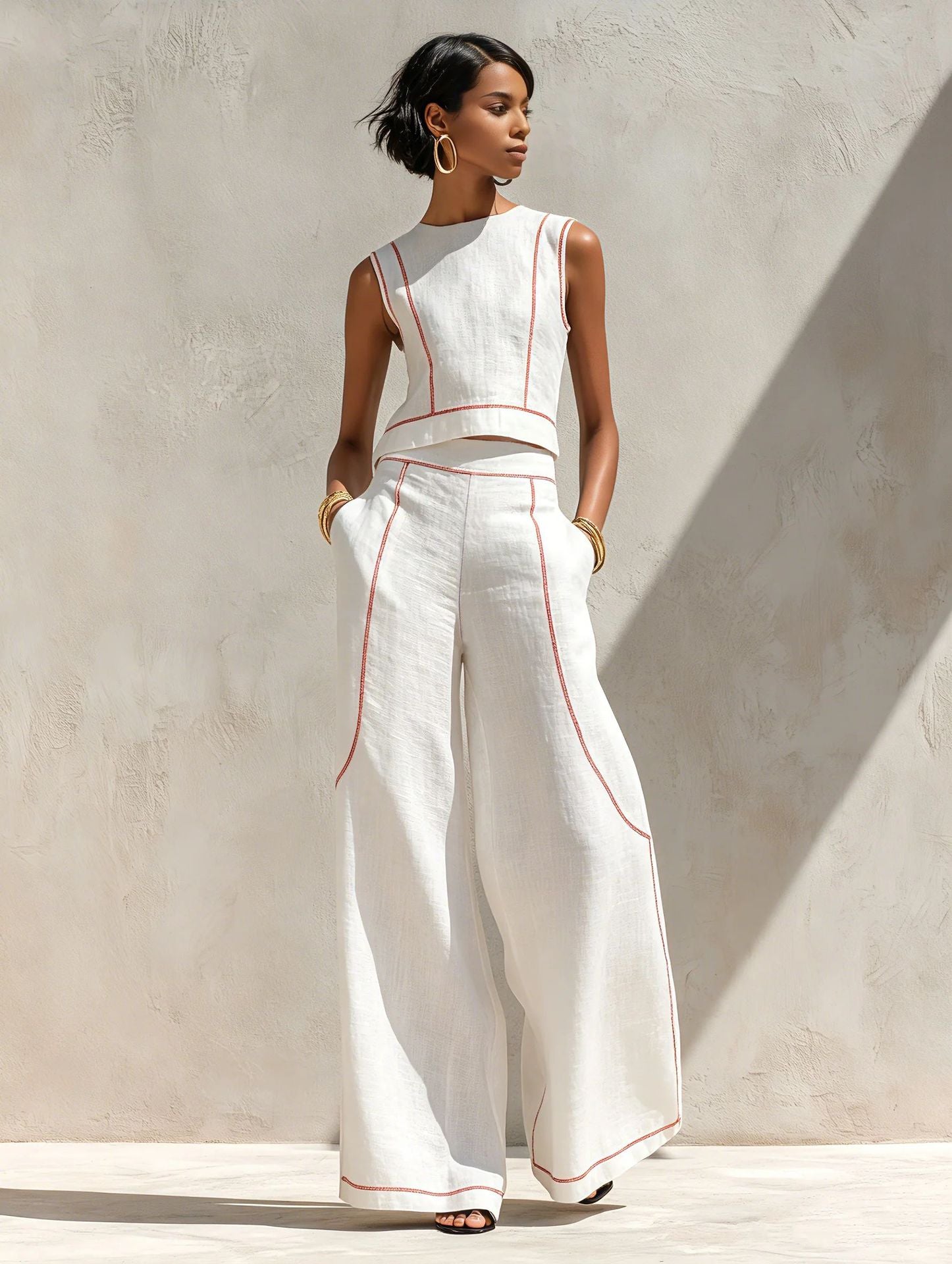 Trendé™ | Valentina Zweiteiliges Set mit ärmellosem Top und Hose mit weitem Bein