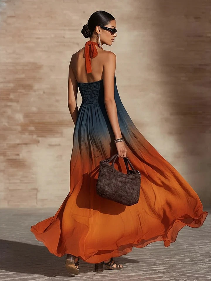 Trendé™ | Paula Ombre-Maxikleid mit Neckholder oder V-Ausschnitt