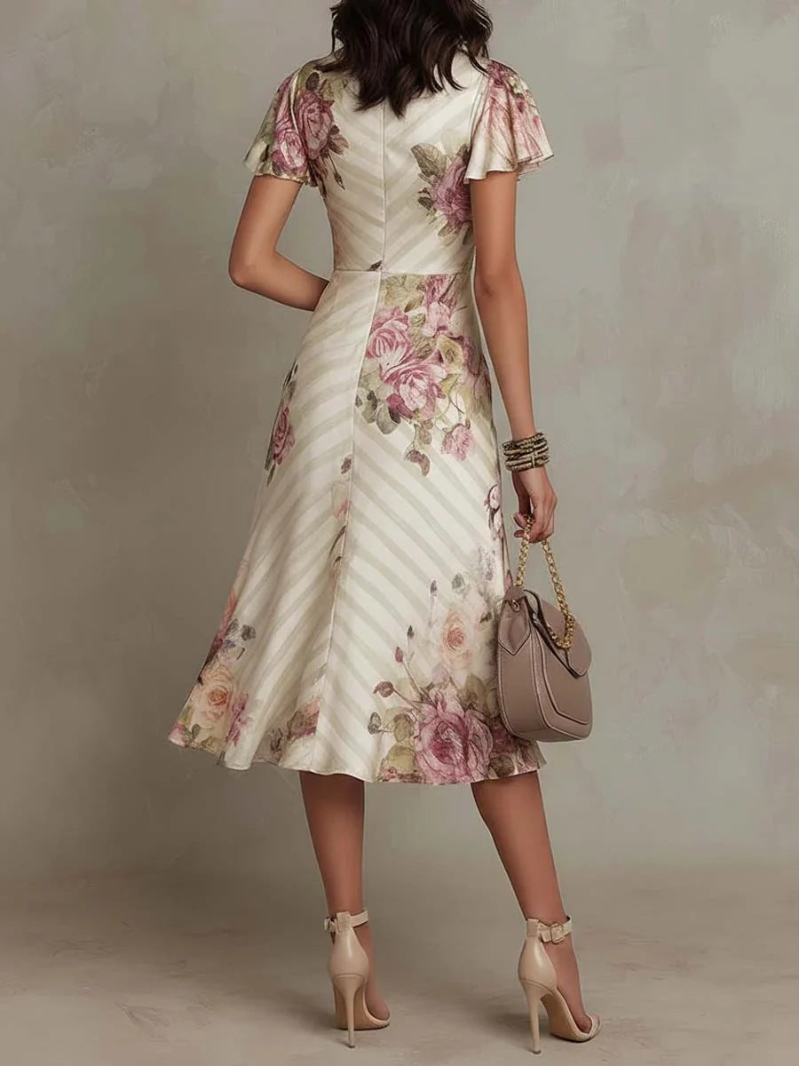 Trendé™ | Florina Retro-inspiriertes Satin-Midikleid mit Blumenmuster