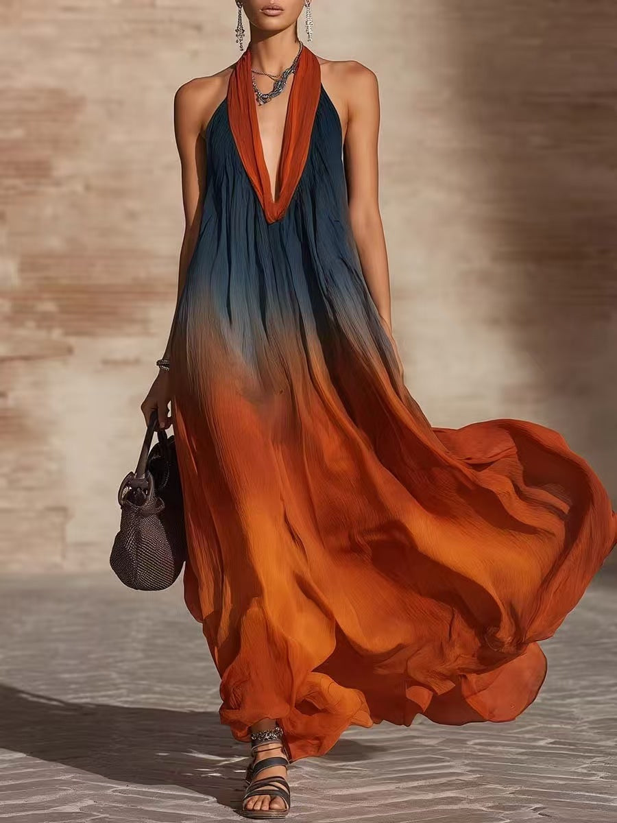 Trendé™ | Paula Ombre-Maxikleid mit Neckholder oder V-Ausschnitt