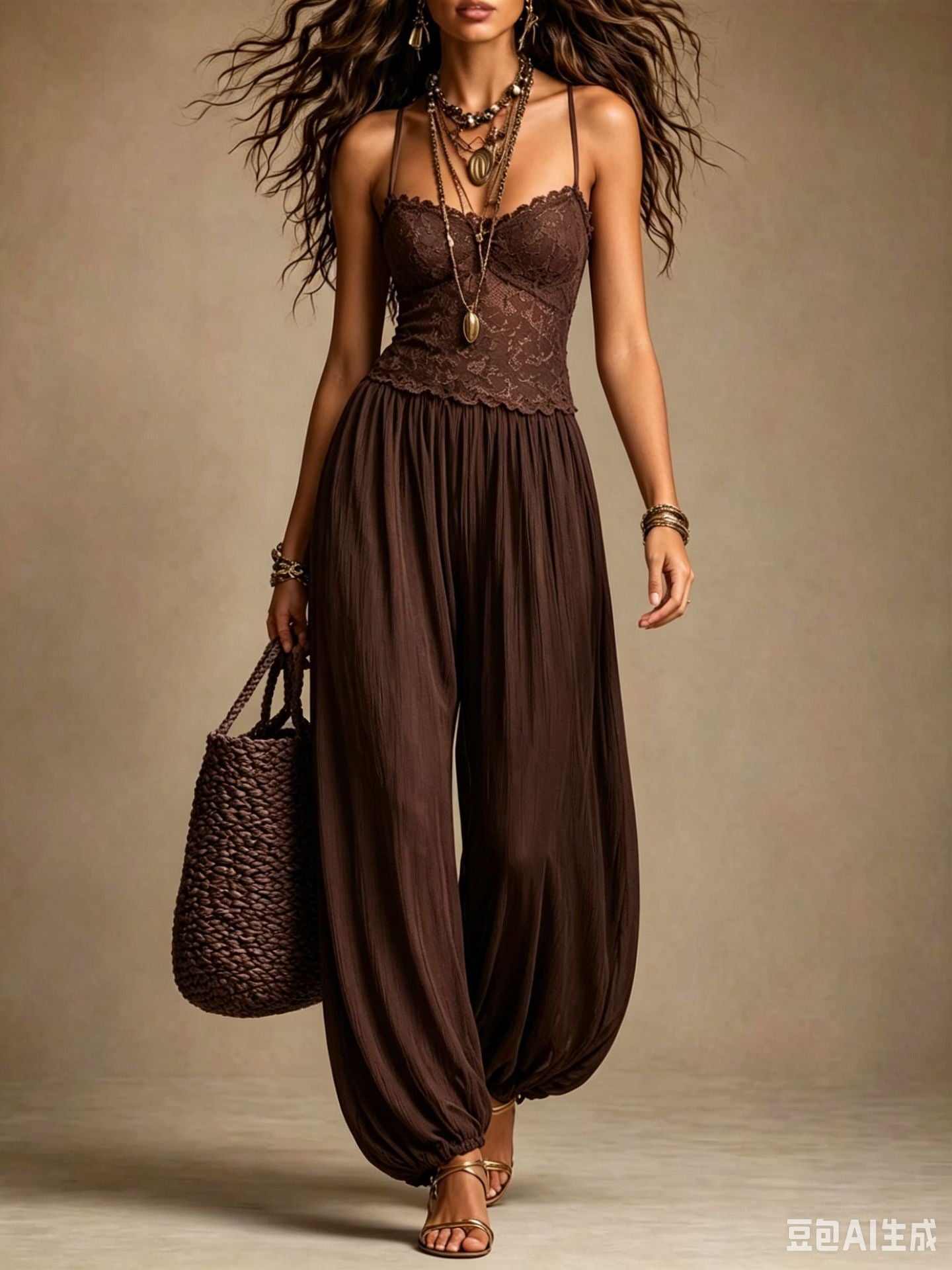 Trendé™ | Laia Neckholder-Jumpsuit mit fliessender Spitze