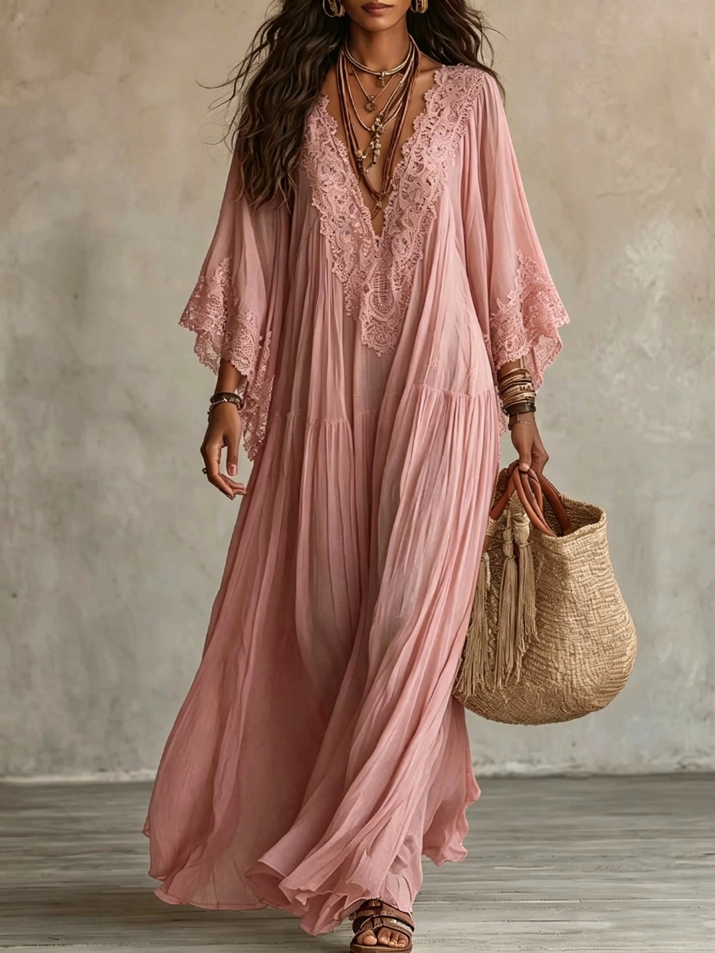 Trendé™ | Ambra Maxikleid mit V-Ausschnitt und Fledermausärmeln