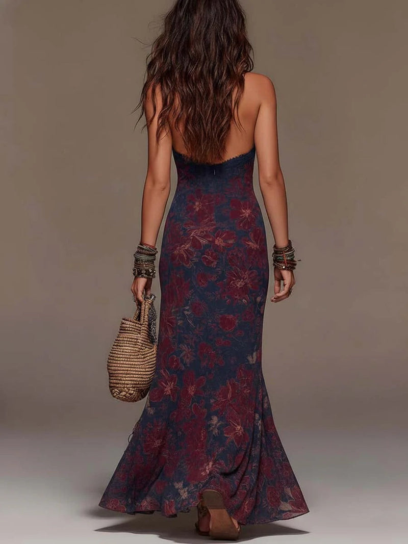 Retro-Langes Kleid mit Neckholder-Ausschnitt