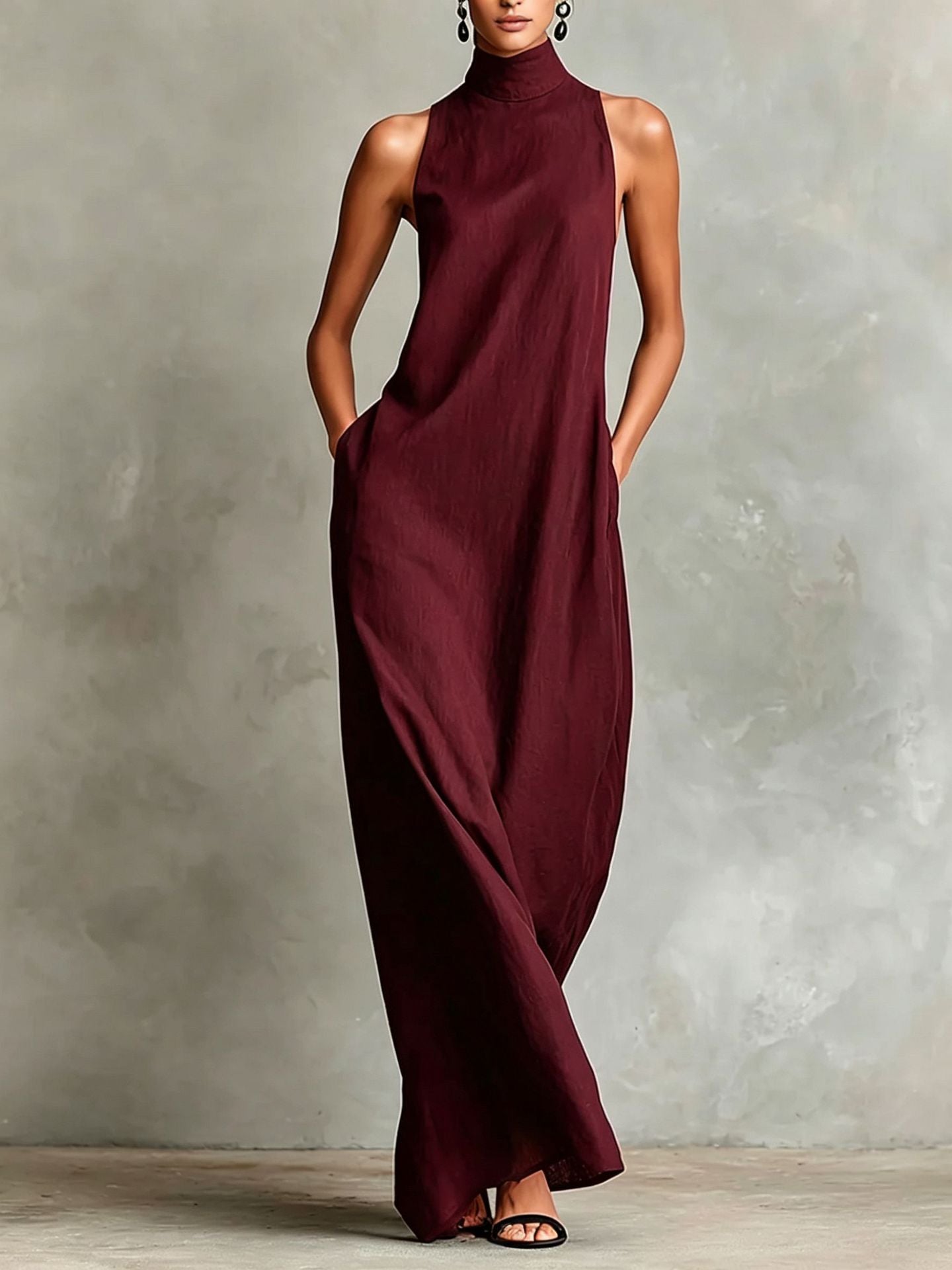 Caterina | Minimalistisches langes schwarzes Kleid