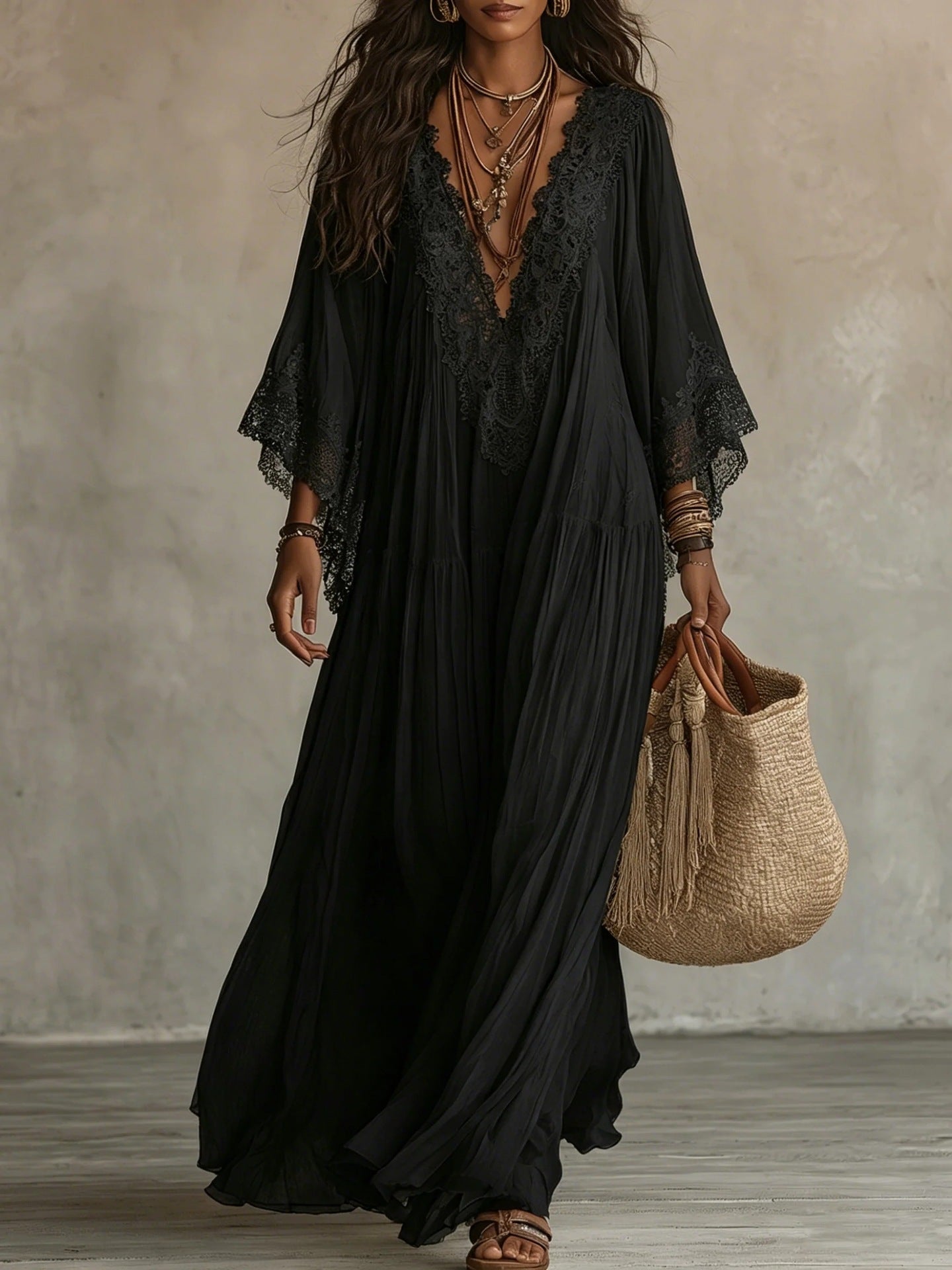 Trendé™ | Ambra Maxikleid mit V-Ausschnitt und Fledermausärmeln