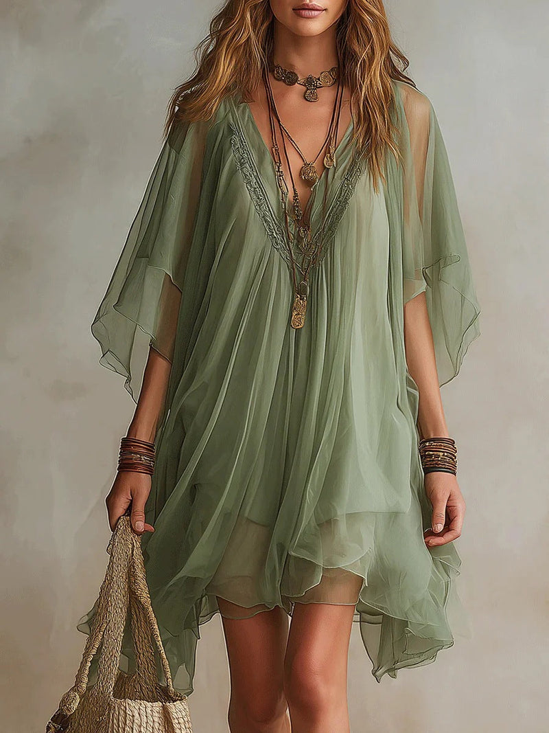Chiffon-Kleid im 2-in-1-Look mit V-Ausschnitt