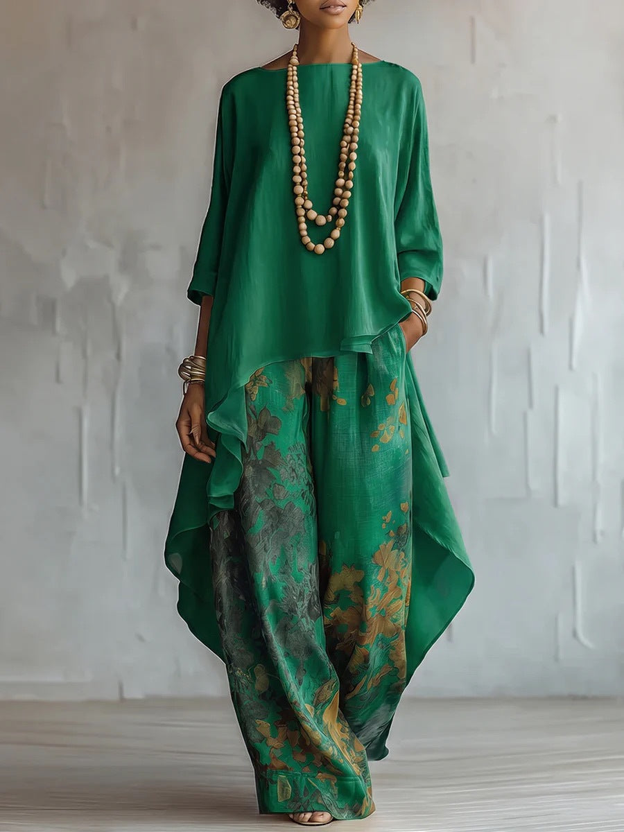 Trendé™ | Celeste Asymmetrisches Set mit Blumenhose