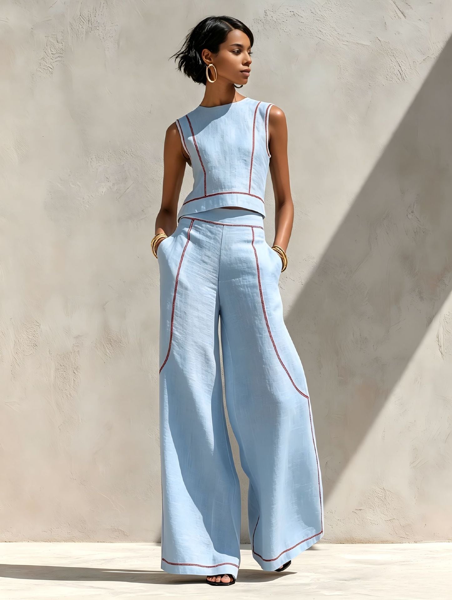Trendé™ | Valentina Zweiteiliges Set mit ärmellosem Top und Hose mit weitem Bein