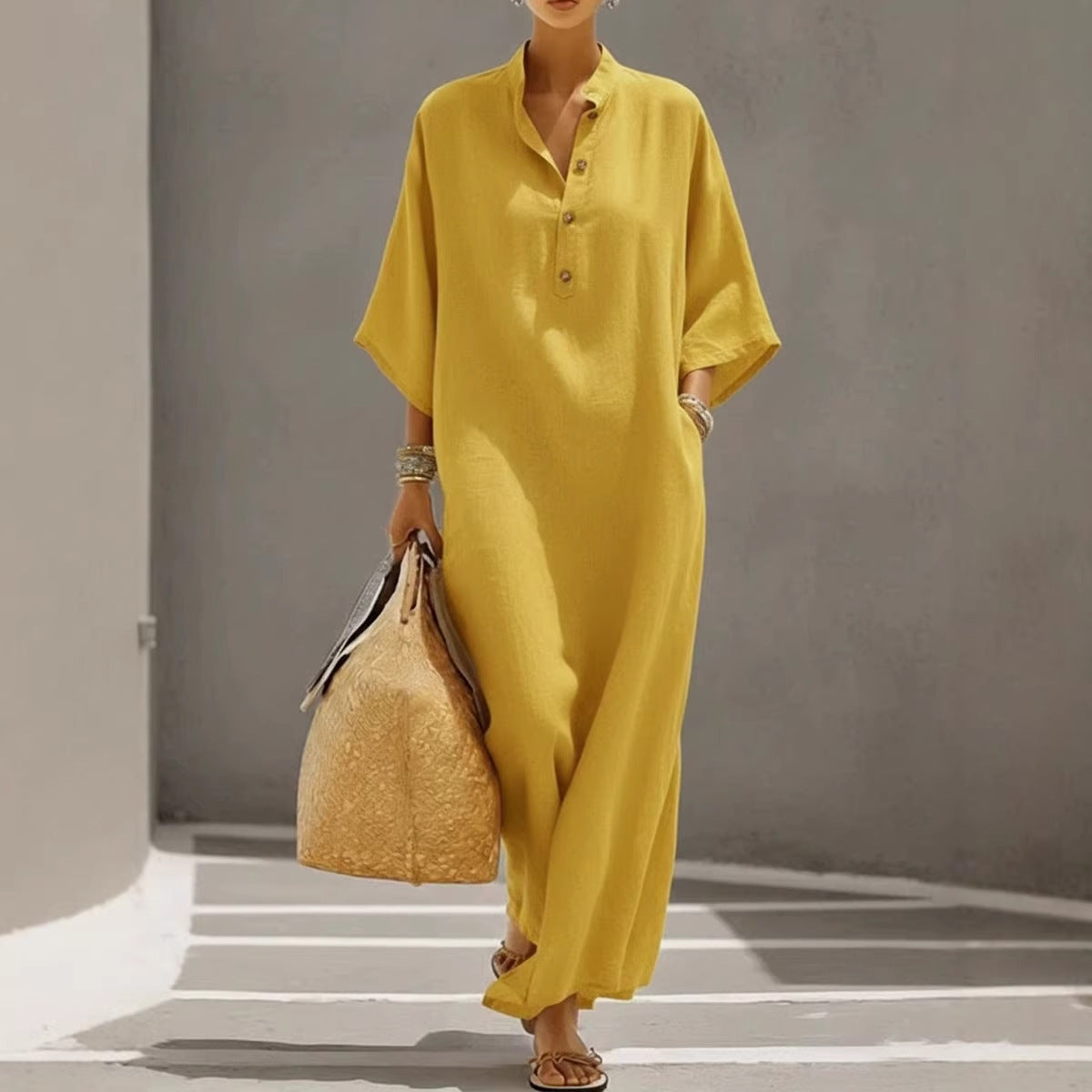 Trendé™ | Sienna Langes Hemdkleid mit Stehkragen und Knopfleiste