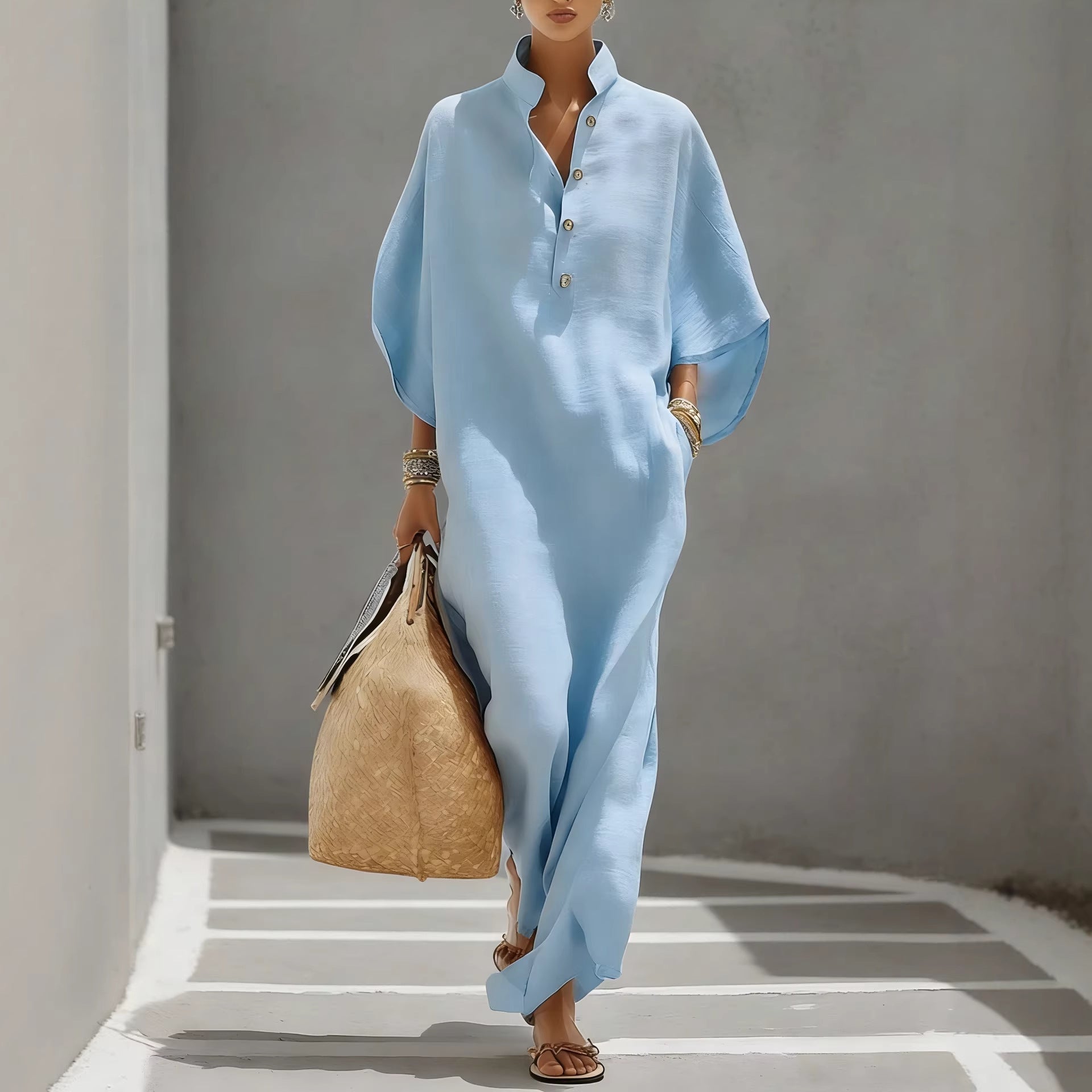 Trendé™ | Sienna Langes Hemdkleid mit Stehkragen und Knopfleiste